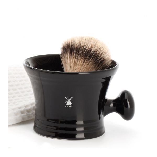 MÜHLE Shaving bowl in black porcelain with handle